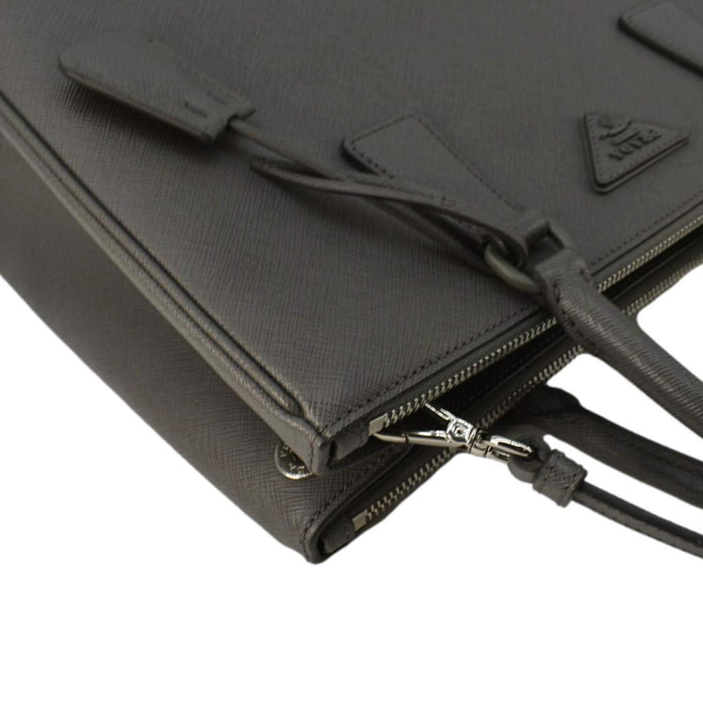 PRADA Galleria Double-Zip Medium Saffiano Leather Tote Bag Grey