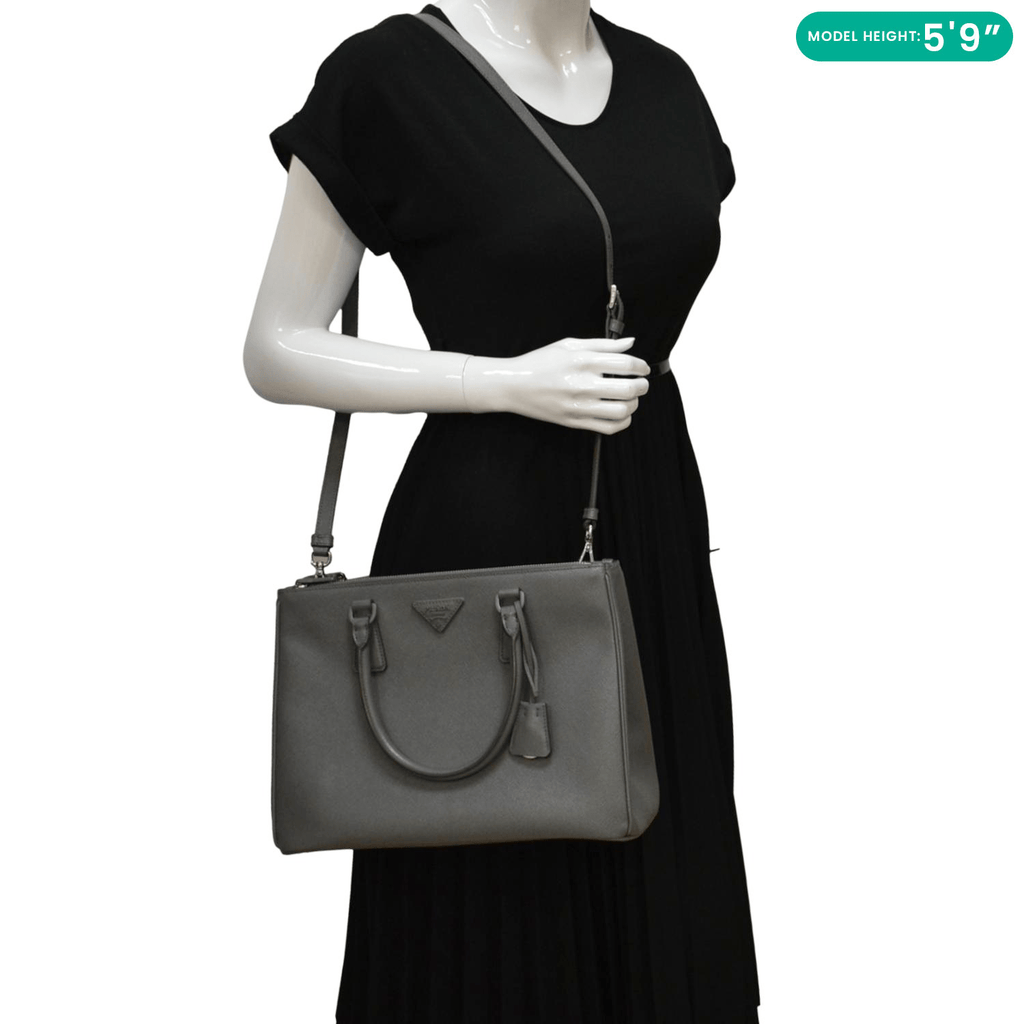 PRADA Galleria Double-Zip Medium Saffiano Leather Tote Bag Grey