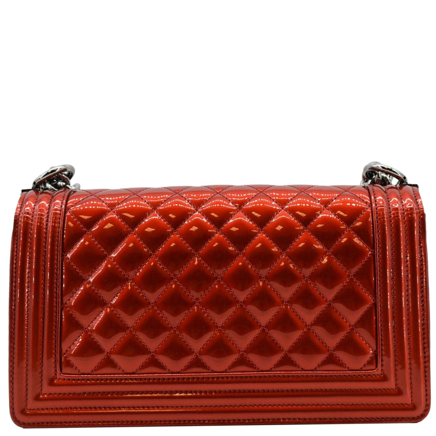 Chanel Medium Boy Flap Metallic Patent Leather Shoulder Bag Red
