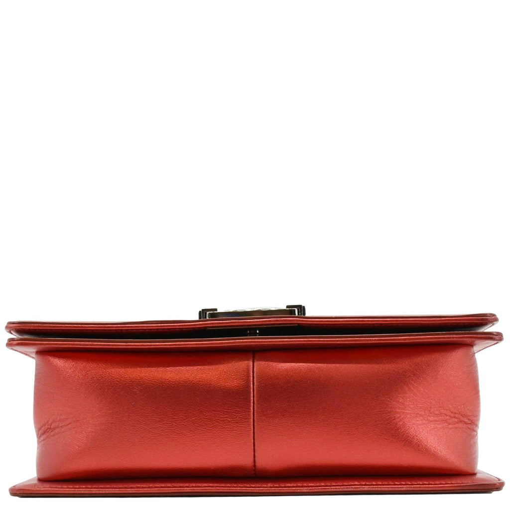 Chanel Medium Boy Flap Metallic Patent Leather Shoulder Bag Red