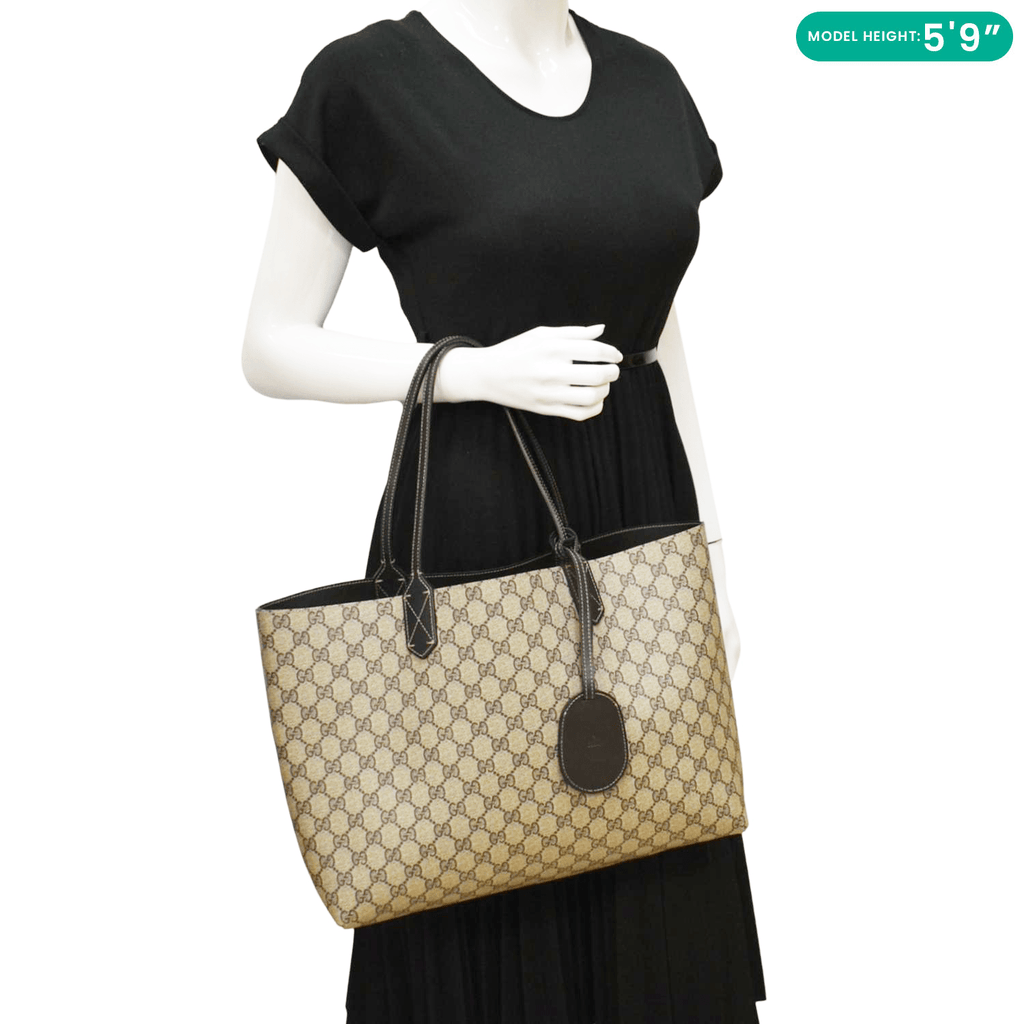 GUCCI Reversible Medium GG Supreme Canvas Tote Bag Dark Brown