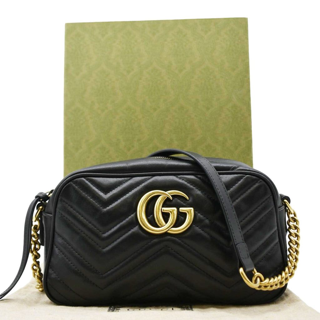 GUCCI Gucci Marmont Small Matelasse Chevron Leather Crossbody Camera Bag Black 447632