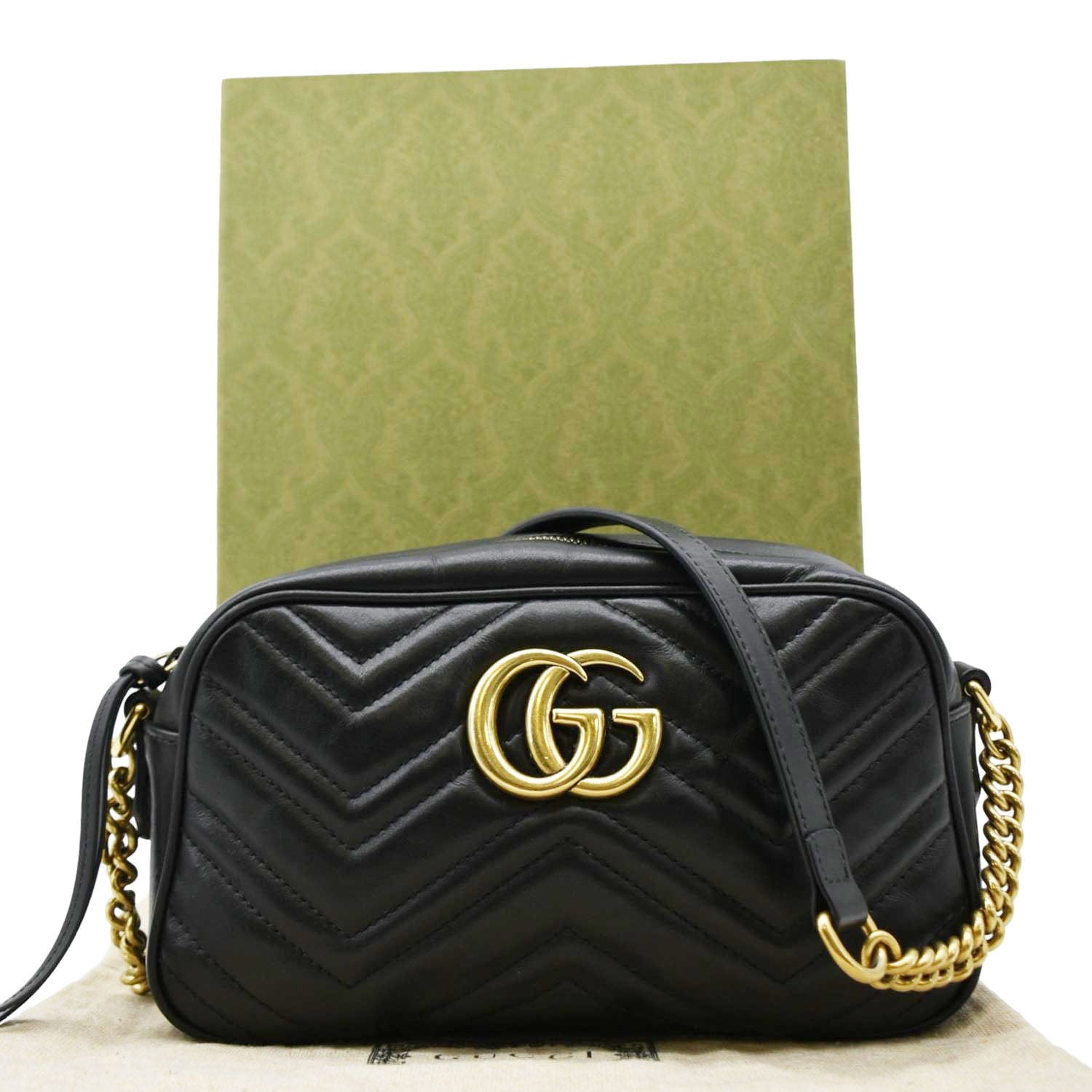 GUCCI Gucci Marmont Small Matelasse Chevron Leather Crossbody Camera Bag Black 447632