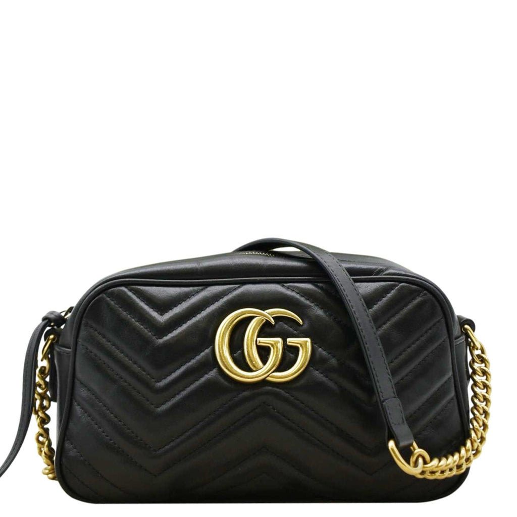 GUCCI Gucci Marmont Small Matelasse Chevron Leather Crossbody Camera Bag Black 447632