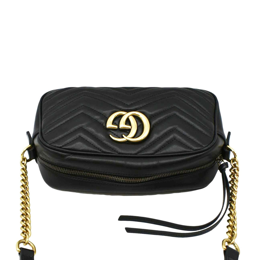 GUCCI Gucci Marmont Small Matelasse Chevron Leather Crossbody Camera Bag Black 447632