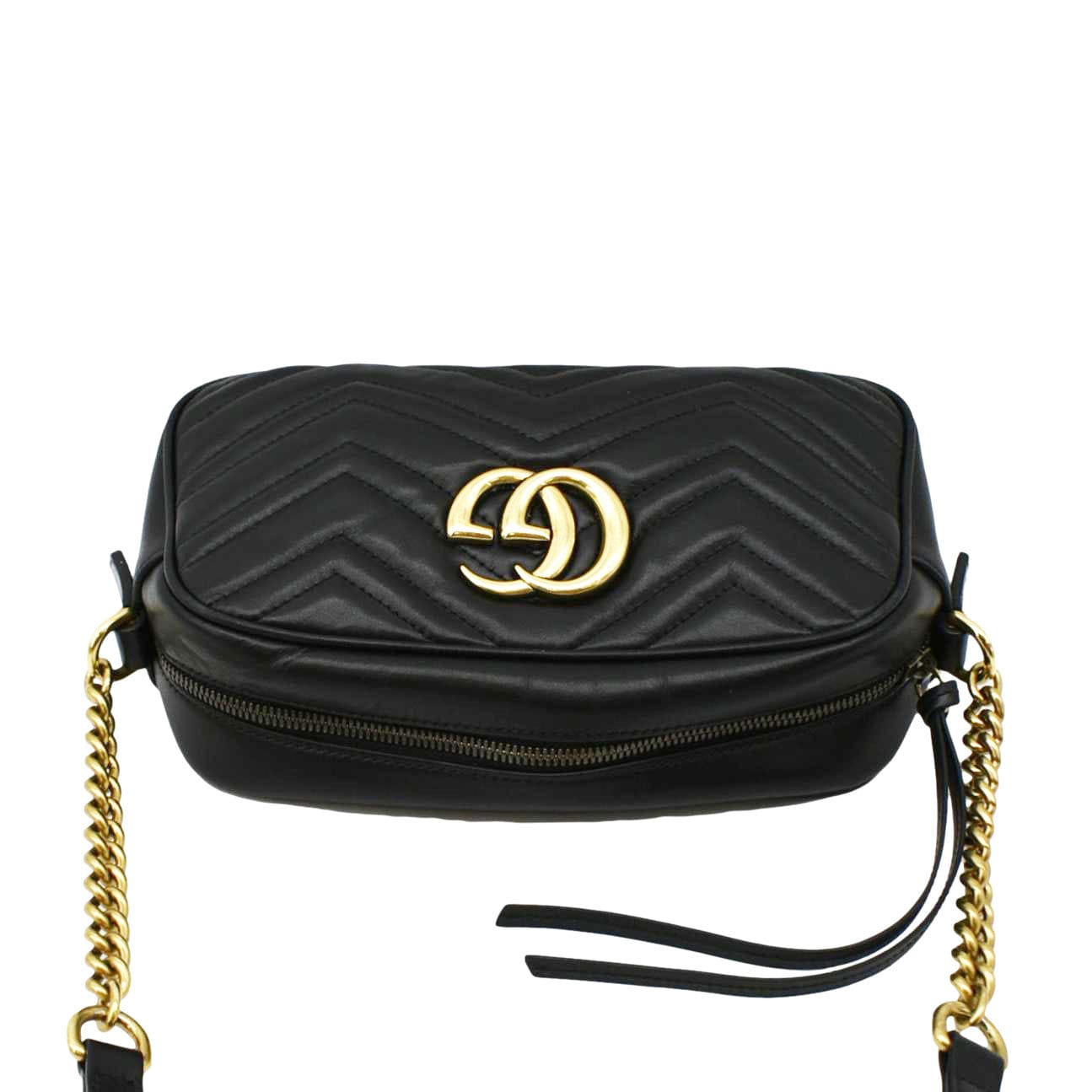 GUCCI Gucci Marmont Small Matelasse Chevron Leather Crossbody Camera Bag Black 447632