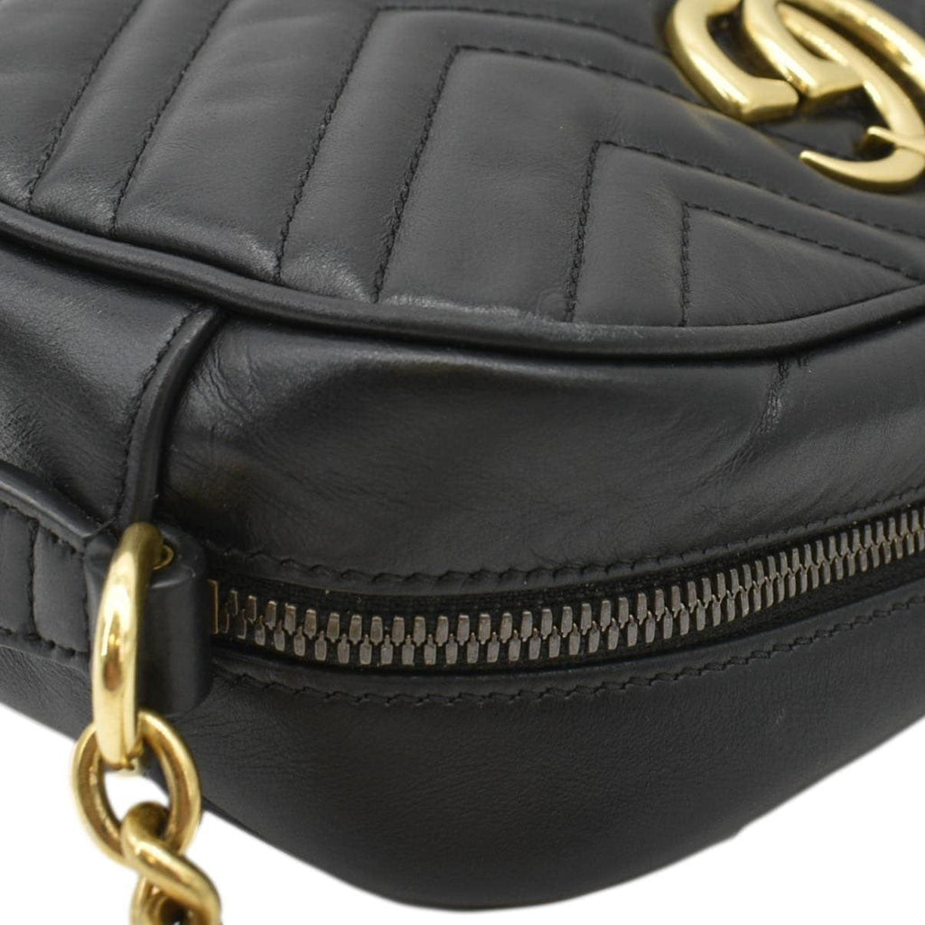 GUCCI Gucci Marmont Small Matelasse Chevron Leather Crossbody Camera Bag Black 447632