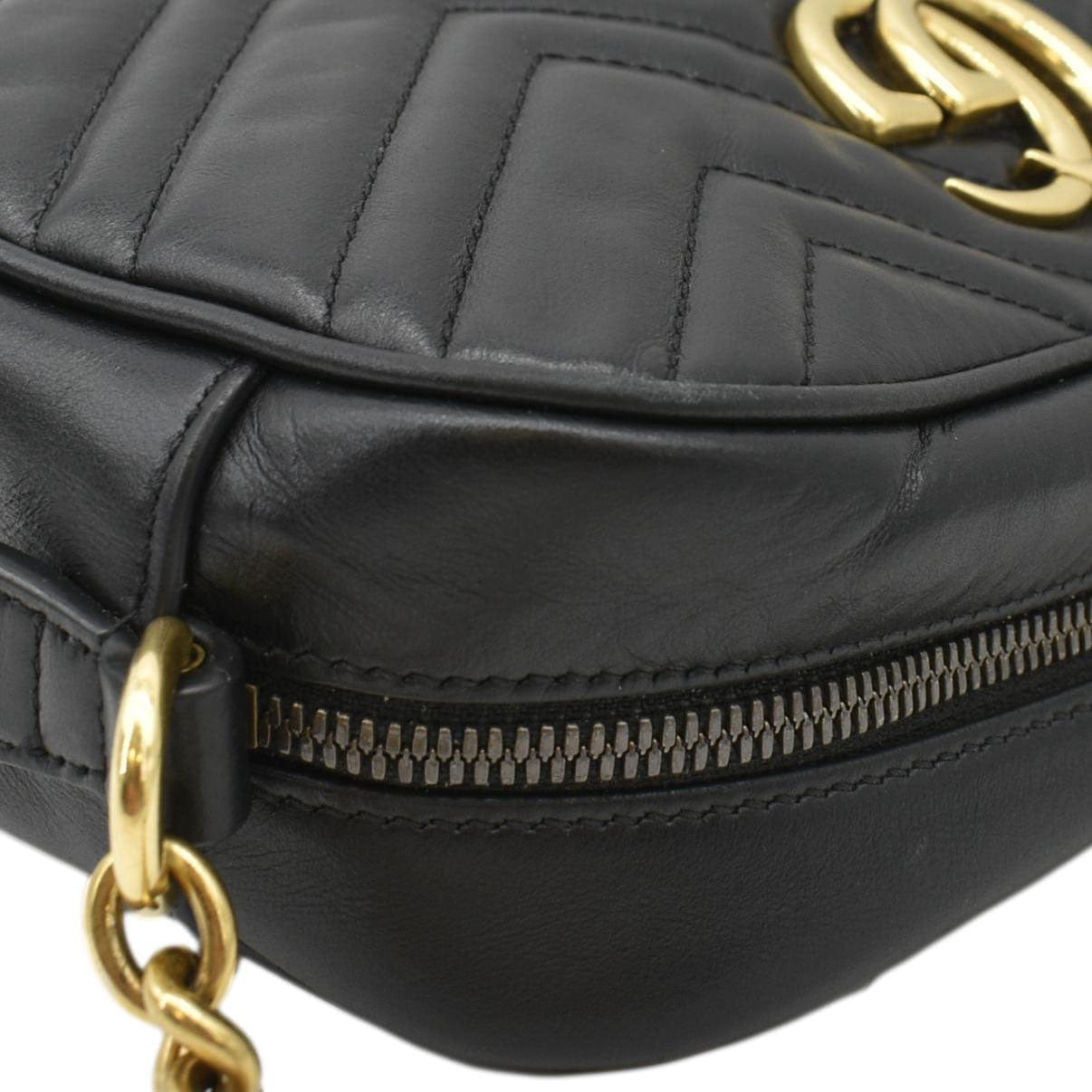GUCCI Gucci Marmont Small Matelasse Chevron Leather Crossbody Camera Bag Black 447632