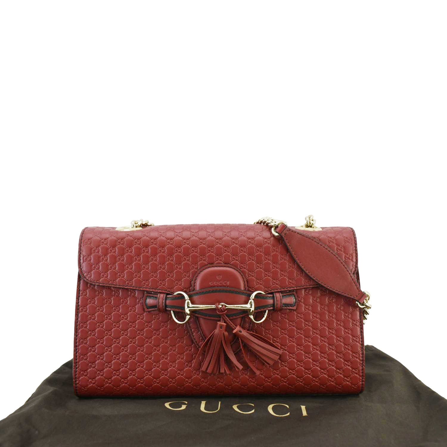 GUCCI Emily Medium Gucci Guccissima Leather Chain Shoulder Bag Red 449635