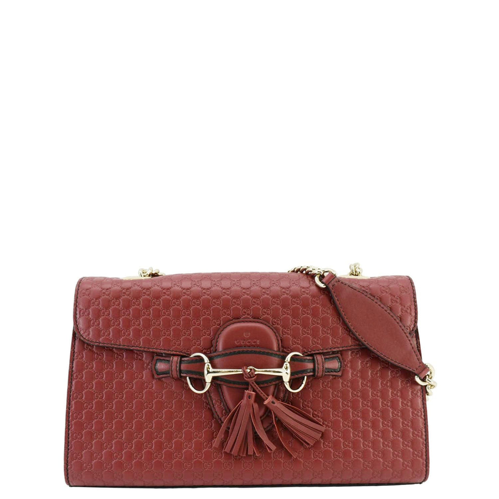 GUCCI Emily Medium Gucci Guccissima Leather Chain Shoulder Bag Red 449635