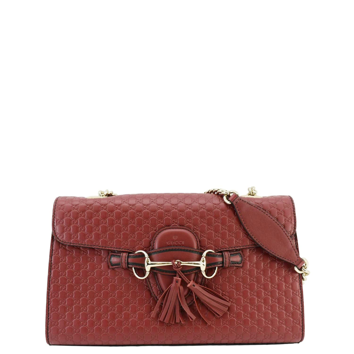 GUCCI Emily Medium Gucci Guccissima Leather Chain Shoulder Bag Red 449635