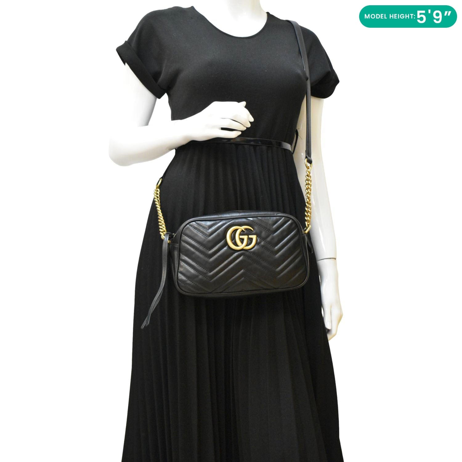 GUCCI Gucci Marmont Small Matelasse Chevron Leather Crossbody Camera Bag Black 447632