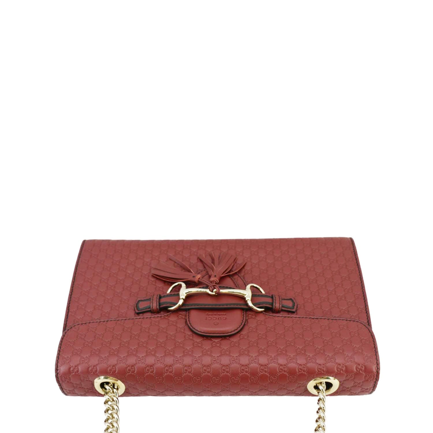GUCCI Emily Medium Gucci Guccissima Leather Chain Shoulder Bag Red 449635
