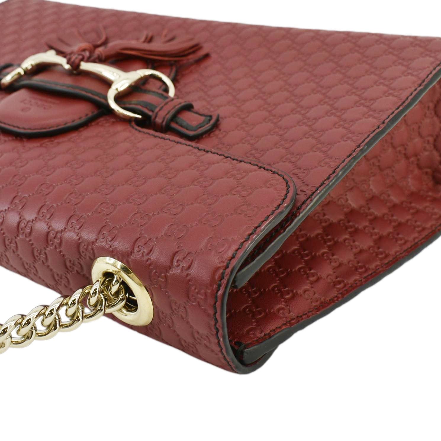 GUCCI Emily Medium Gucci Guccissima Leather Chain Shoulder Bag Red 449635