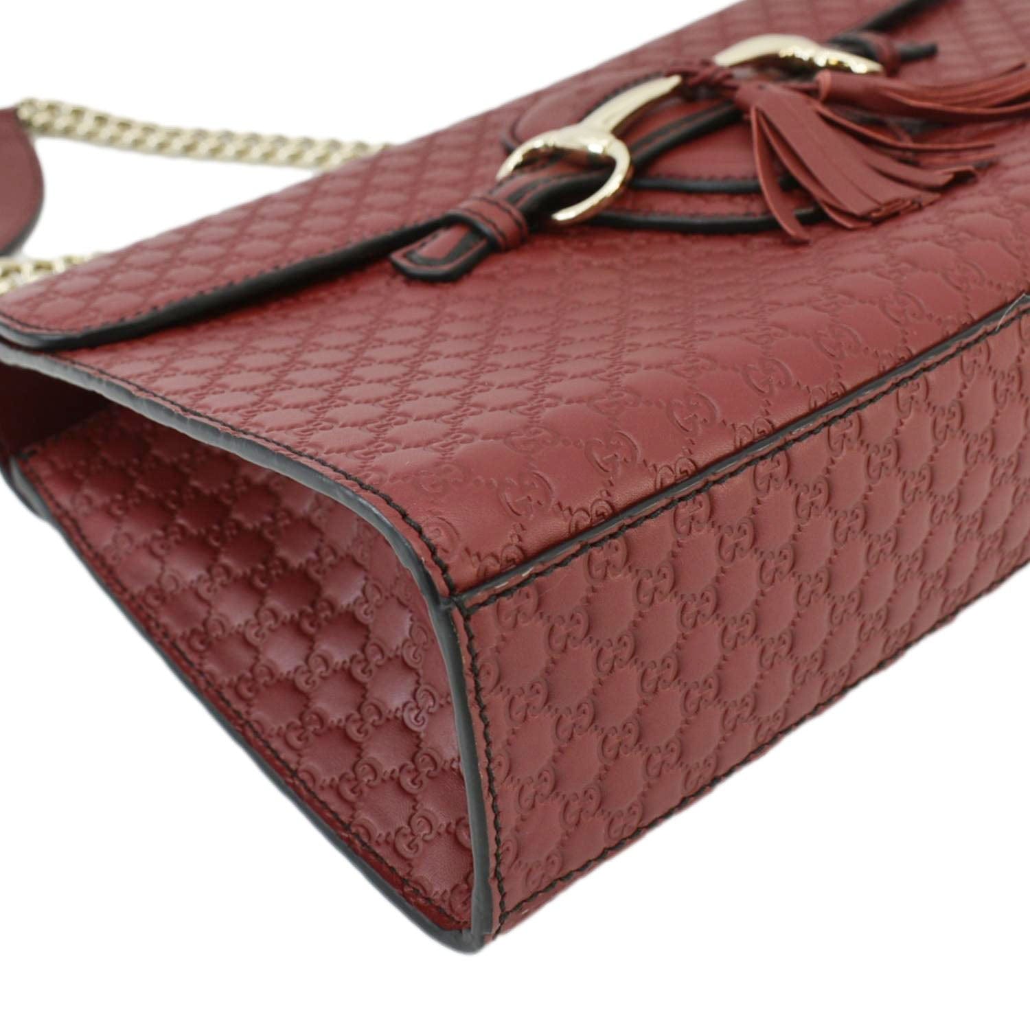GUCCI Emily Medium Gucci Guccissima Leather Chain Shoulder Bag Red 449635