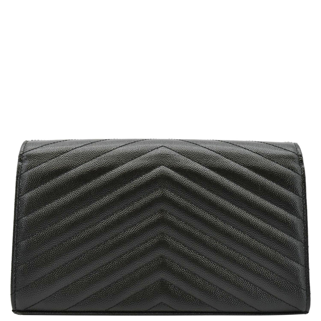 YVES SAINT LAURENT Cassandre Chain Wallet Leather Crossbody Bag Black