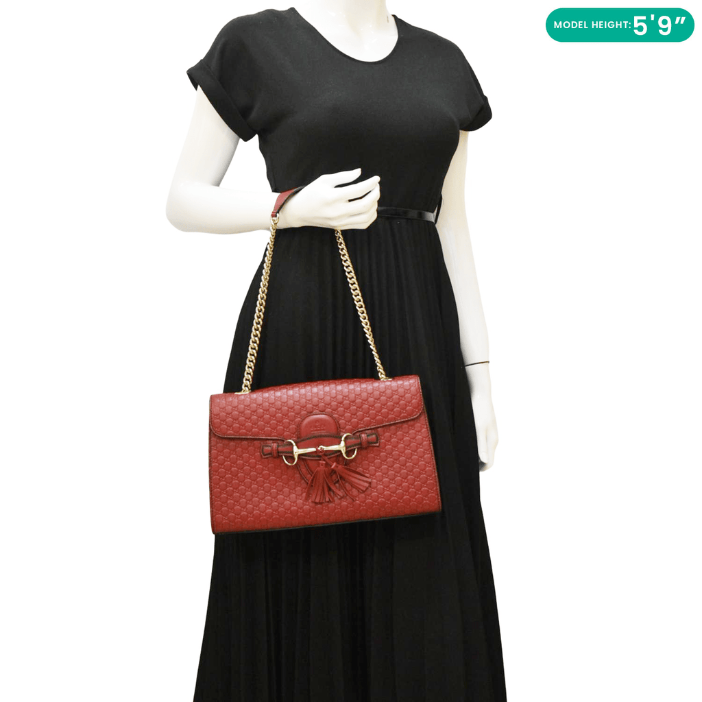 GUCCI Emily Medium Gucci Guccissima Leather Chain Shoulder Bag Red 449635
