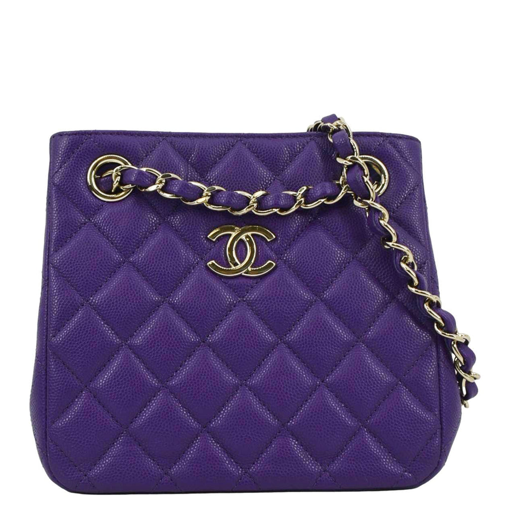 Chanel CC Quilted Caviar Leather Tote Bucket Bag Purple