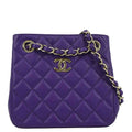 Chanel CC Quilted Caviar Leather Tote Bucket Bag Purple
