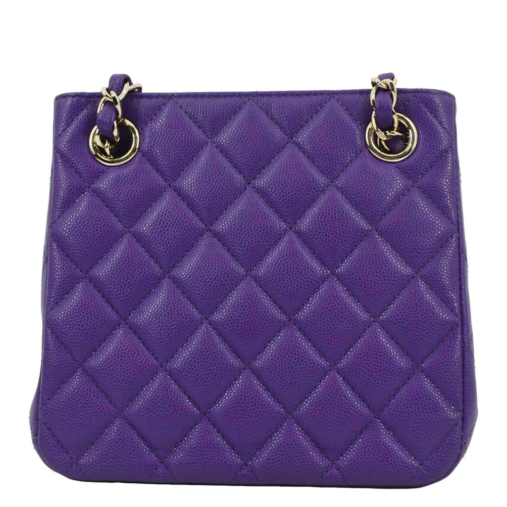 Chanel CC Quilted Caviar Leather Tote Bucket Bag Purple