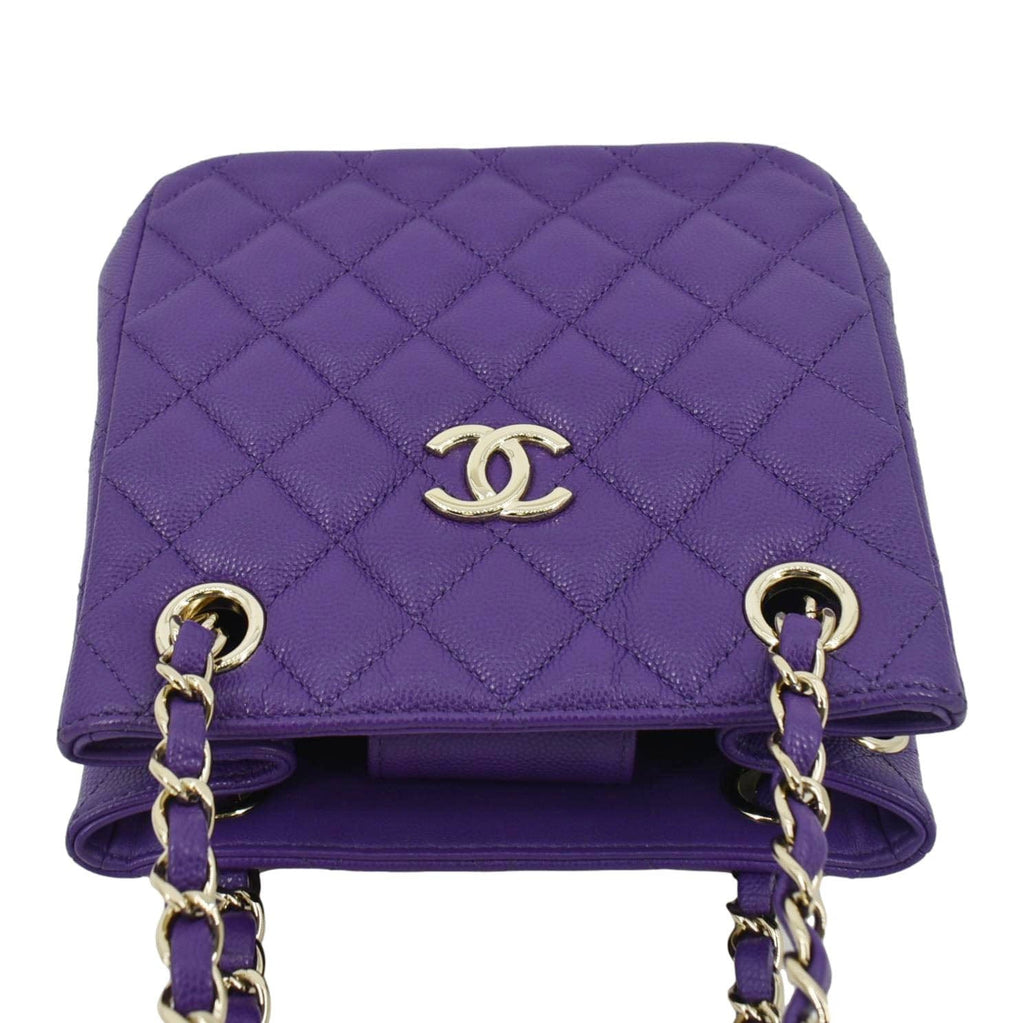 Chanel CC Quilted Caviar Leather Tote Bucket Bag Purple
