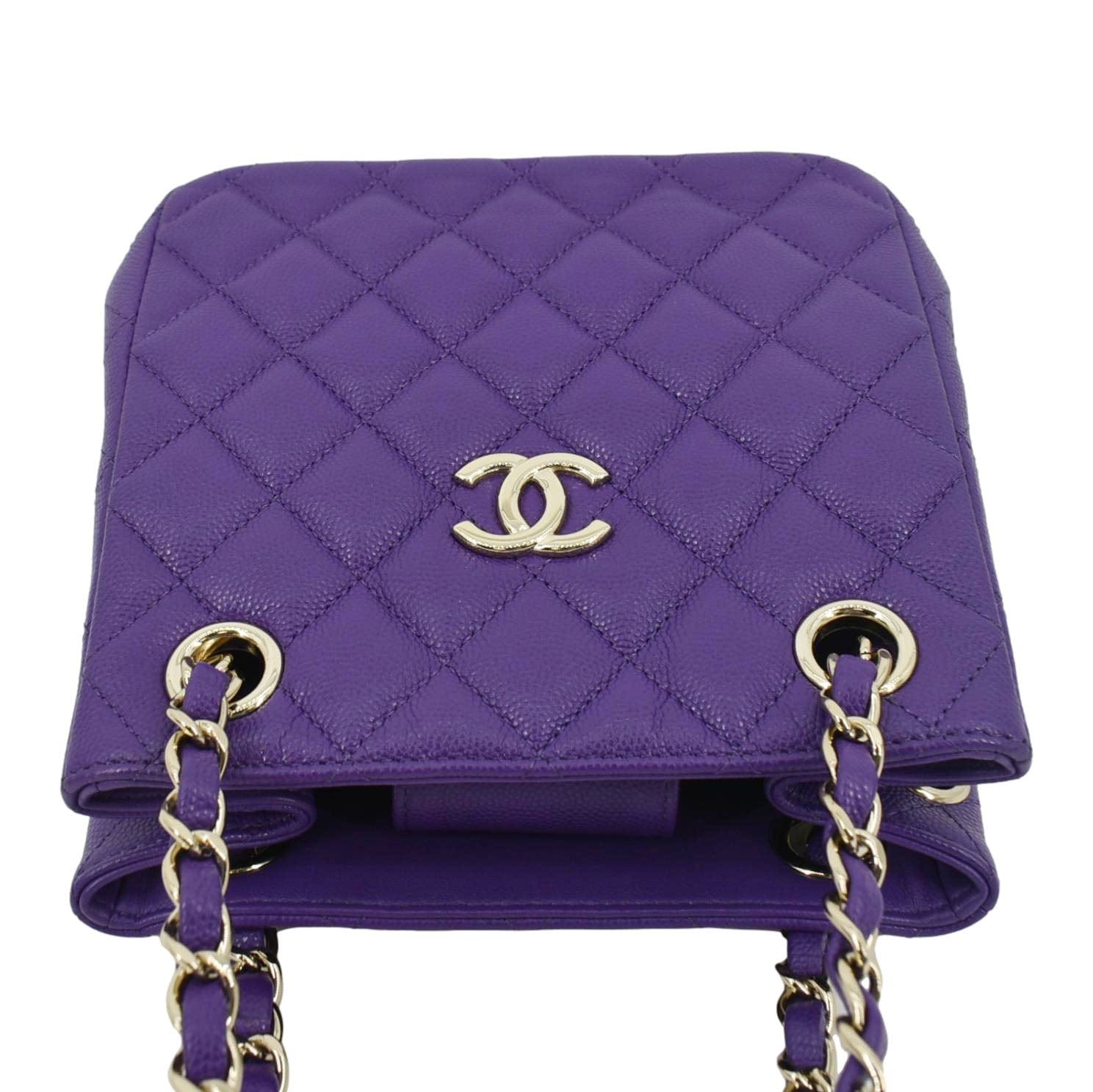 Chanel CC Quilted Caviar Leather Tote Bucket Bag Purple
