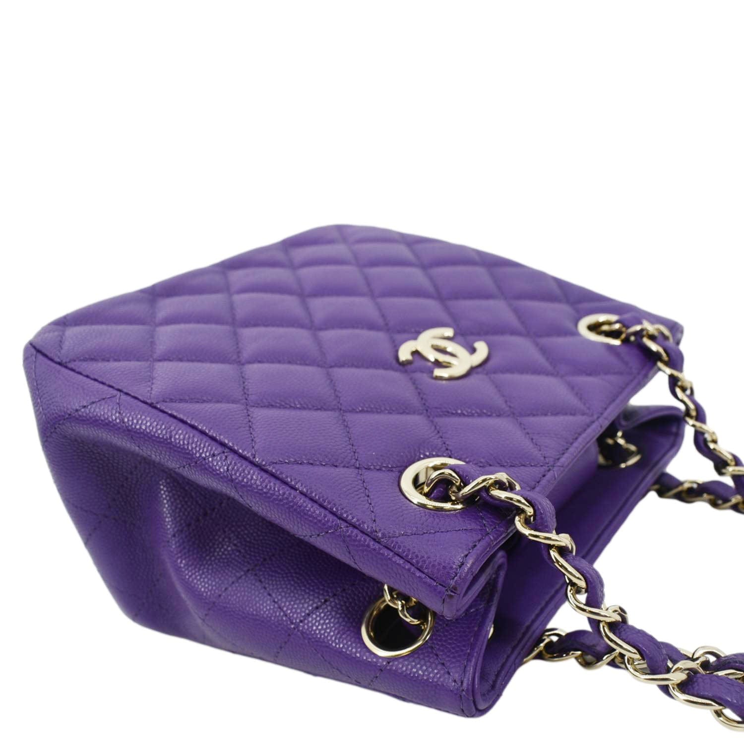 Chanel CC Quilted Caviar Leather Tote Bucket Bag Purple