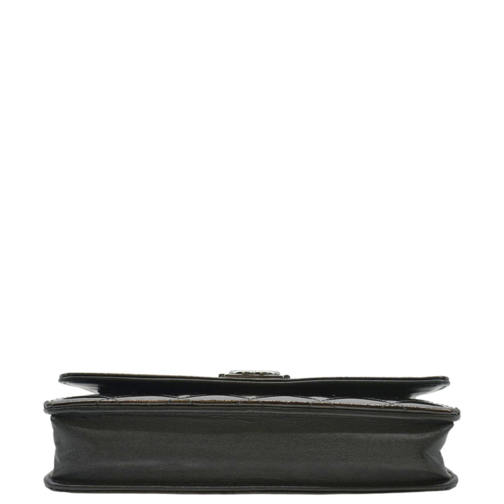 Chanel Boy WOC Quilted Patent Leather Wallet On Chain Shoulder Bag Black
