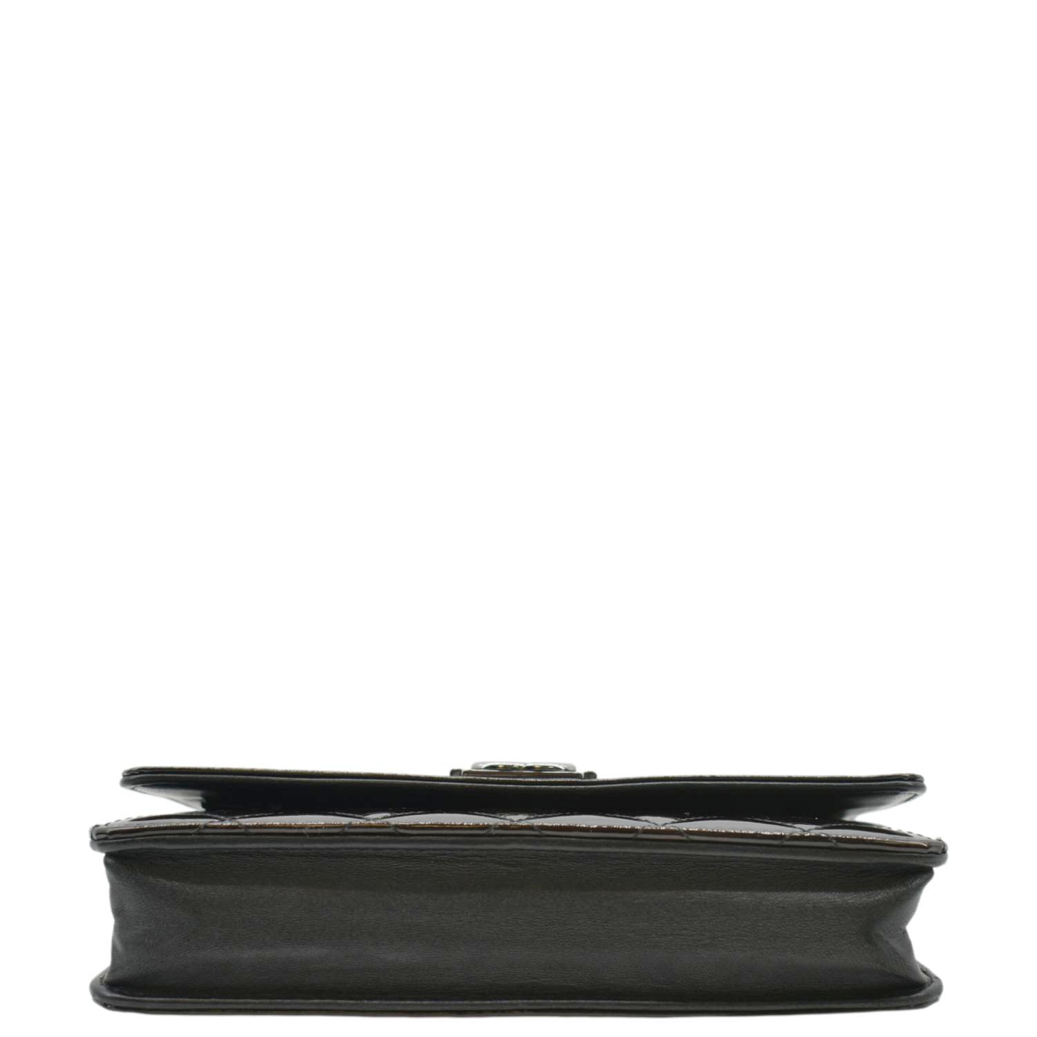 Chanel Boy WOC Quilted Patent Leather Wallet On Chain Shoulder Bag Black