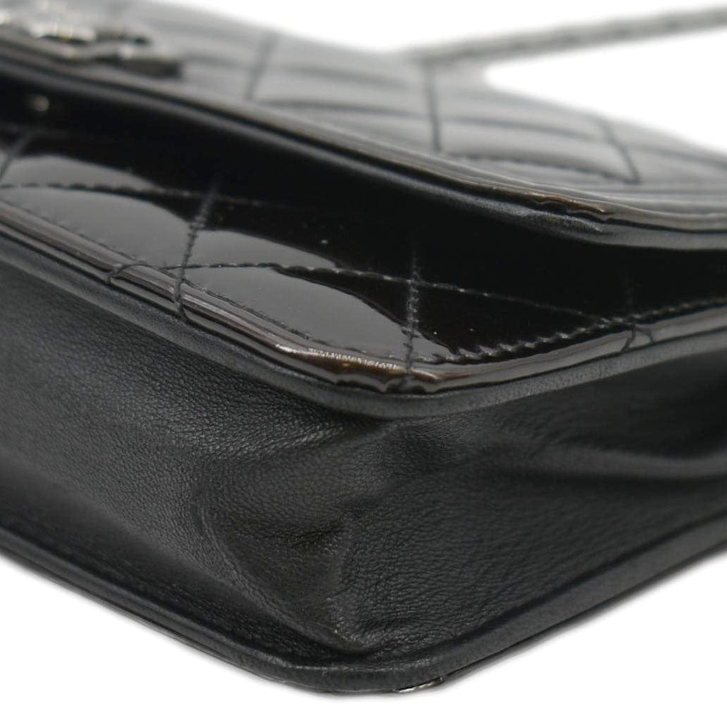 Chanel Boy WOC Quilted Patent Leather Wallet On Chain Shoulder Bag Black