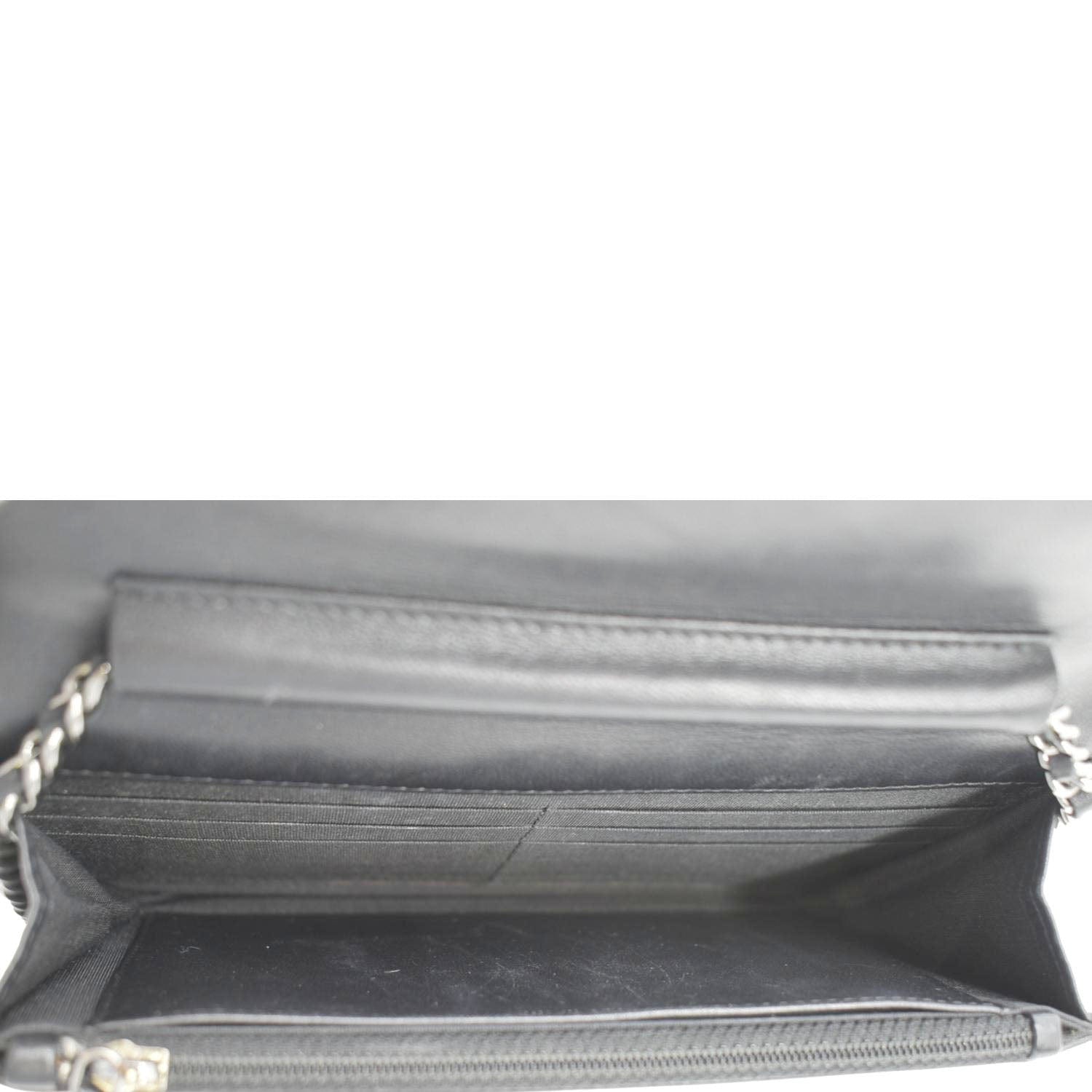 Chanel Boy WOC Quilted Patent Leather Wallet On Chain Shoulder Bag Black