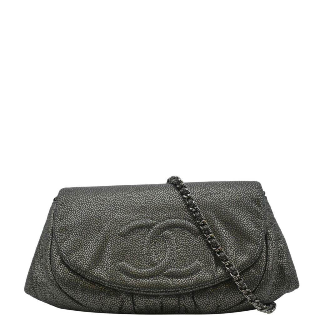 Chanel Half Moon Caviar Leather Wallet on Chain Crossbody Bag Gray