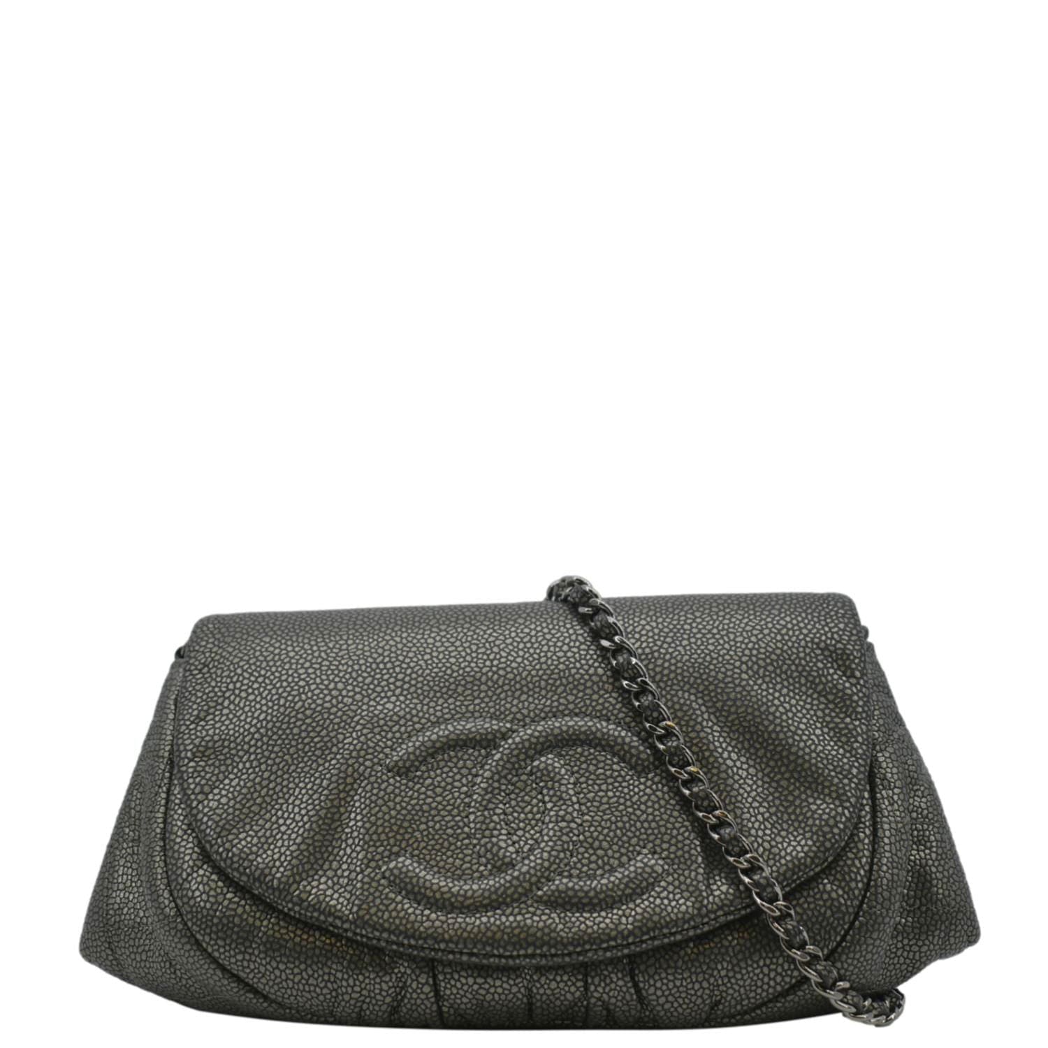 Chanel Half Moon Caviar Leather Wallet on Chain Crossbody Bag Gray