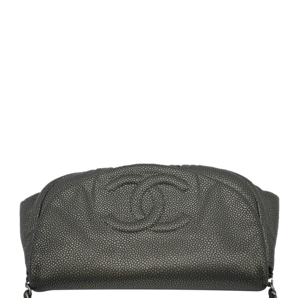 Chanel Half Moon Caviar Leather Wallet on Chain Crossbody Bag Gray