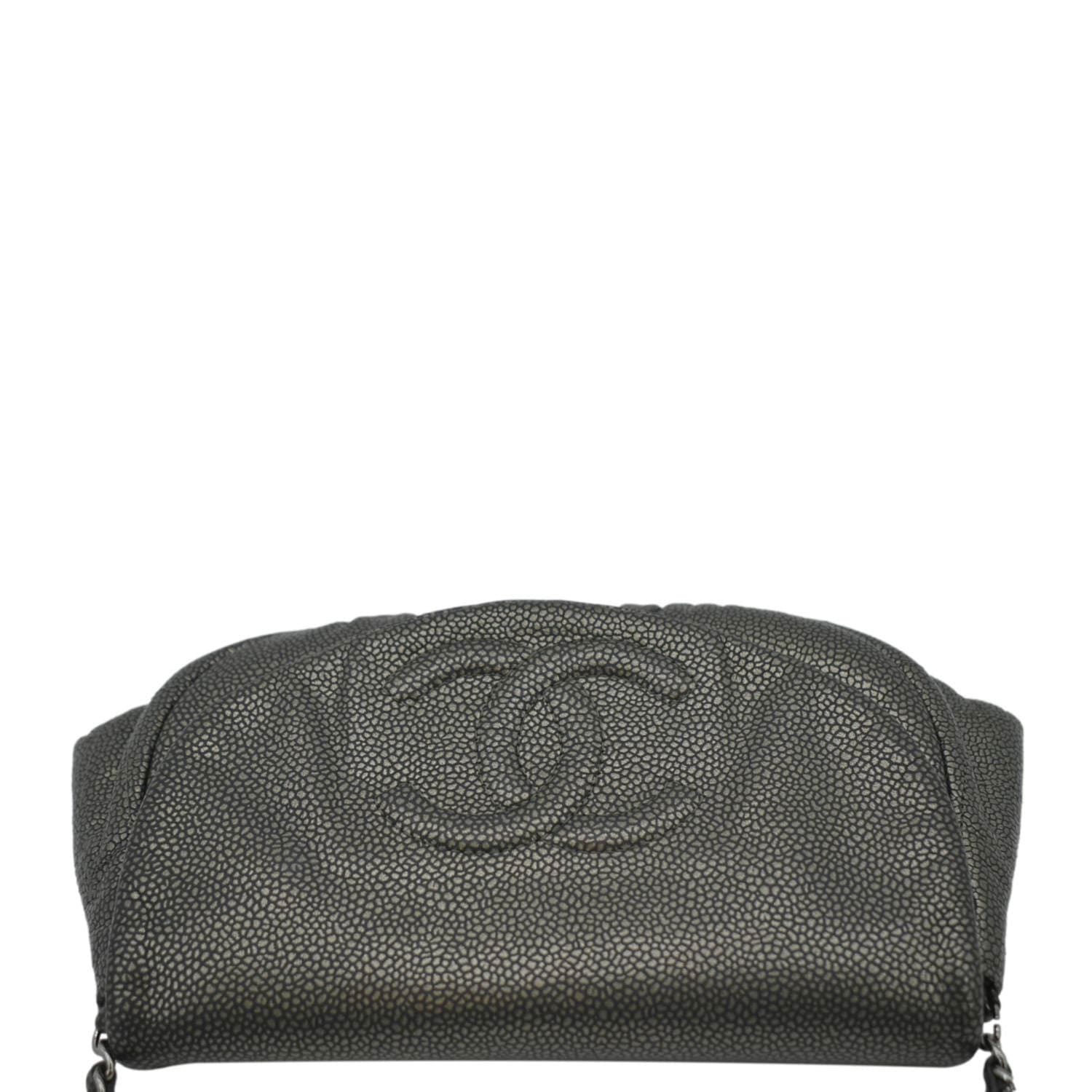Chanel Half Moon Caviar Leather Wallet on Chain Crossbody Bag Gray