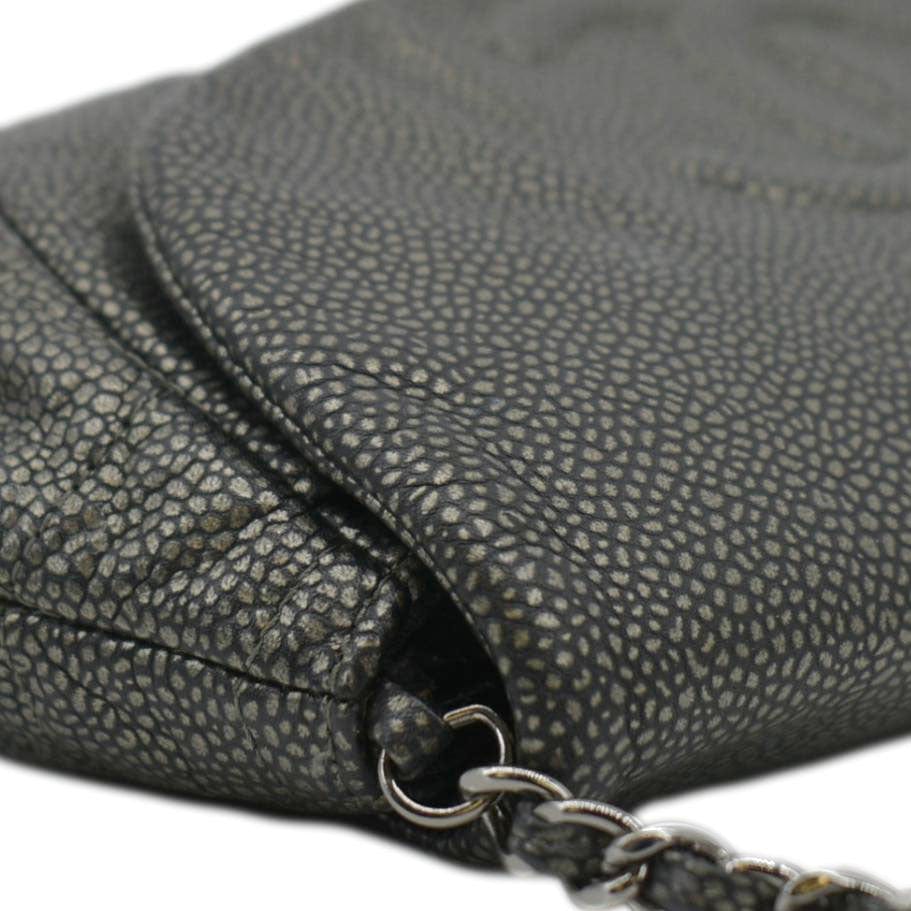 Chanel Half Moon Caviar Leather Wallet on Chain Crossbody Bag Gray