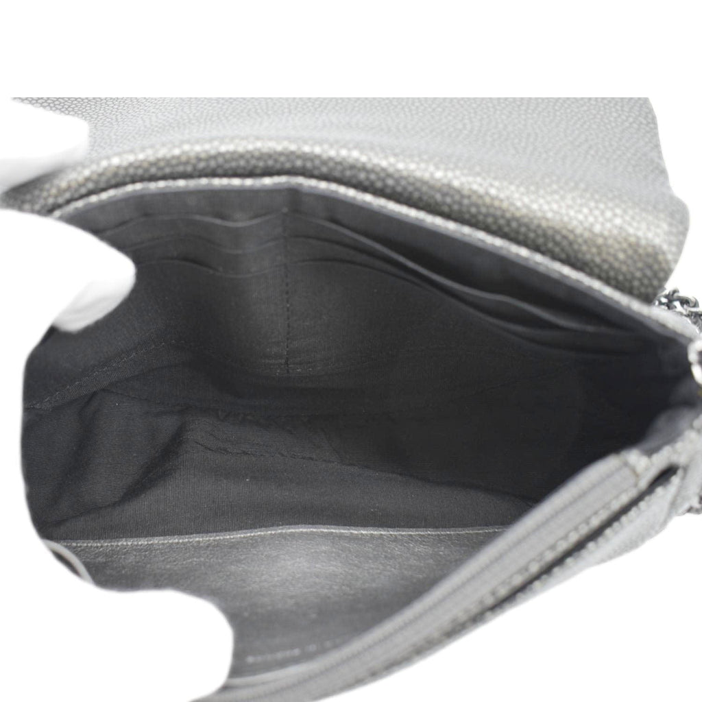 Chanel Half Moon Caviar Leather Wallet on Chain Crossbody Bag Gray