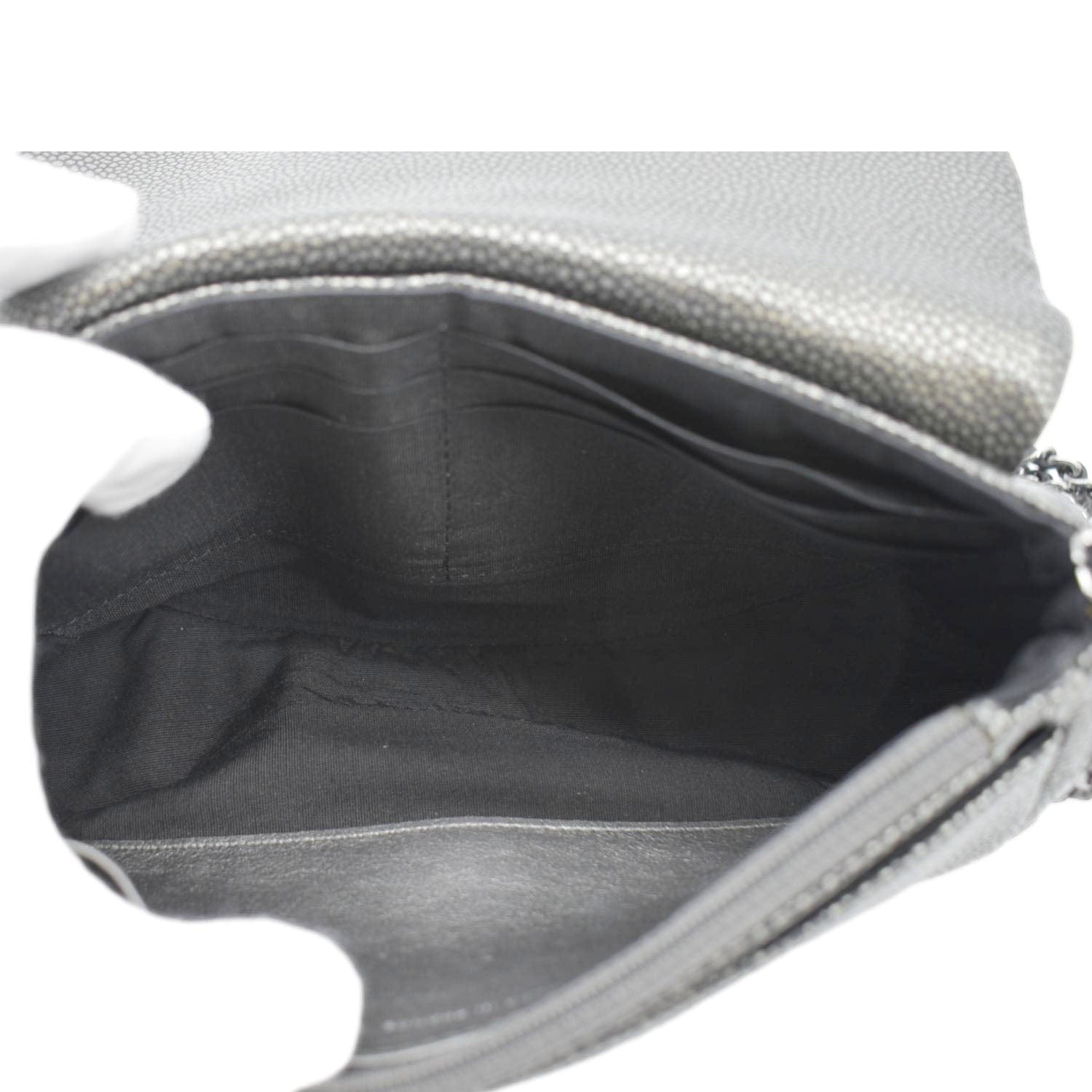 Chanel Half Moon Caviar Leather Wallet on Chain Crossbody Bag Gray