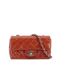 Chanel CC Mini Rectangular Flap Quilted Patent Leather Crossbody Bag Red