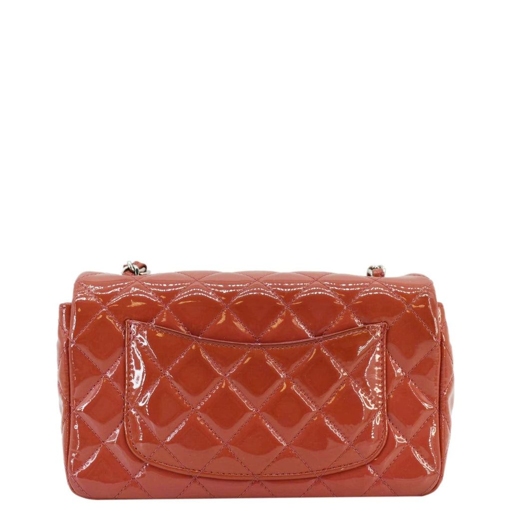 Chanel CC Mini Rectangular Flap Quilted Patent Leather Crossbody Bag Red