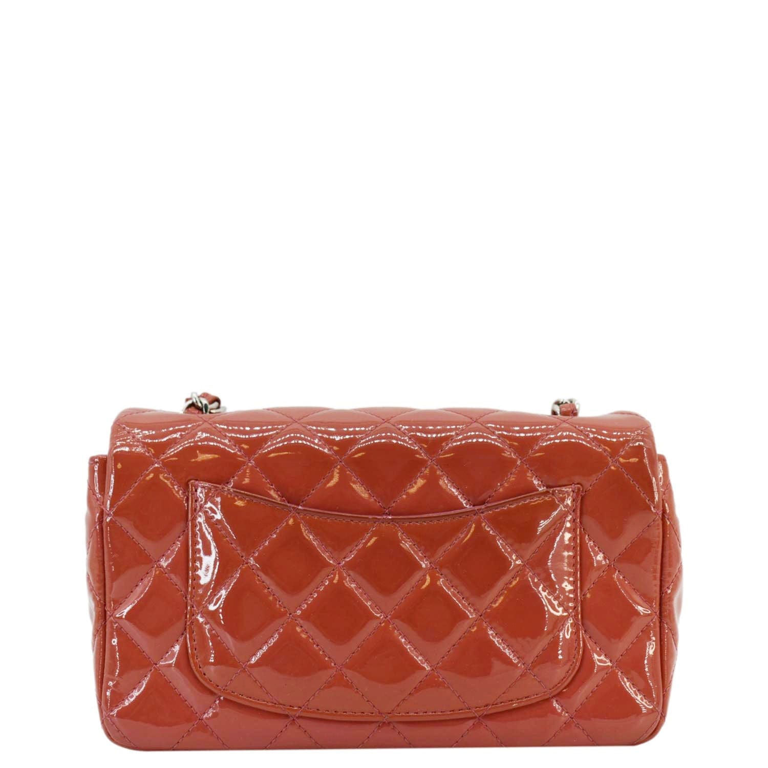 Chanel CC Mini Rectangular Flap Quilted Patent Leather Crossbody Bag Red