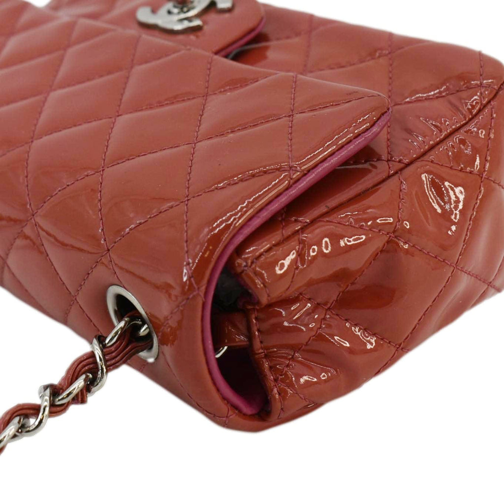 Chanel CC Mini Rectangular Flap Quilted Patent Leather Crossbody Bag Red