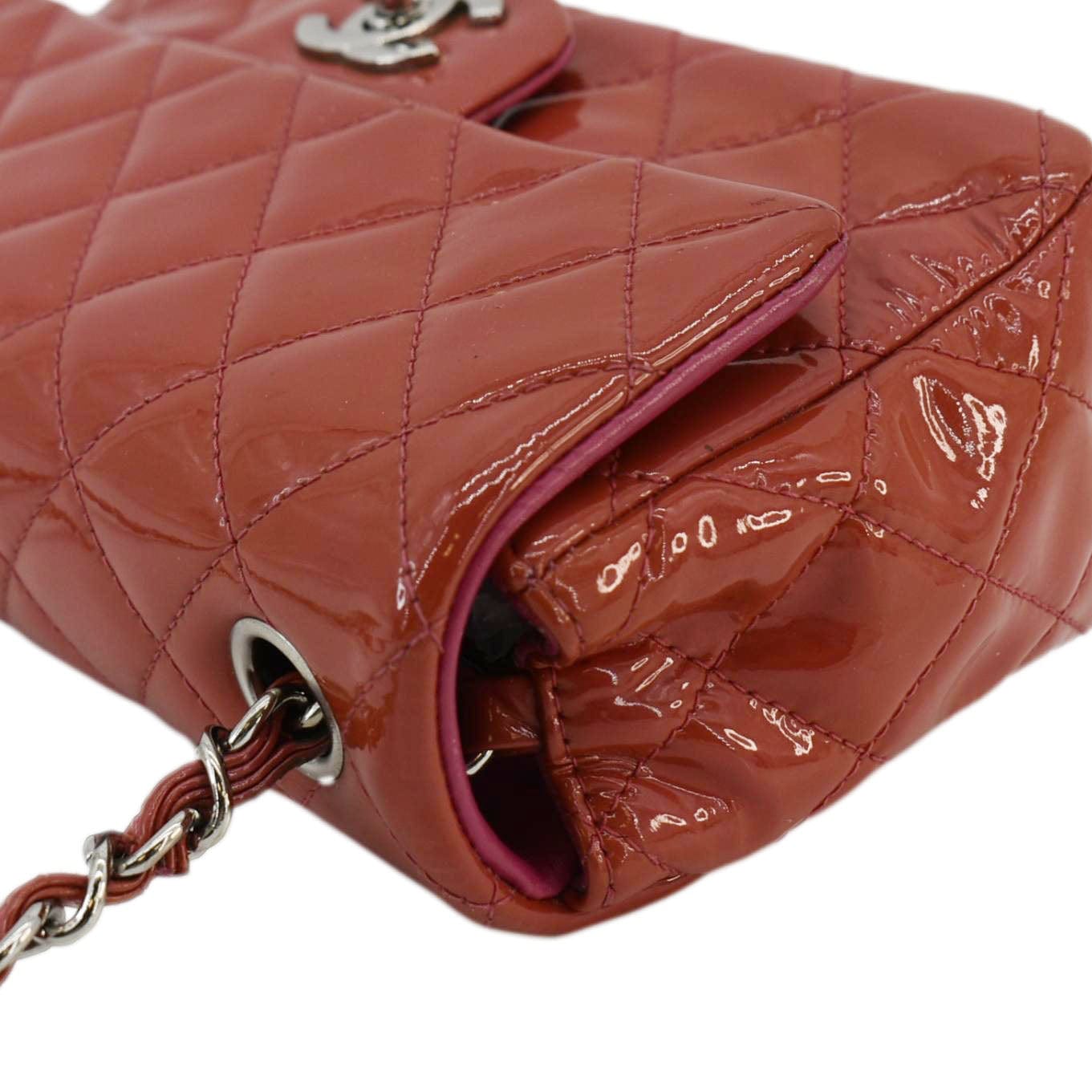 Chanel CC Mini Rectangular Flap Quilted Patent Leather Crossbody Bag Red
