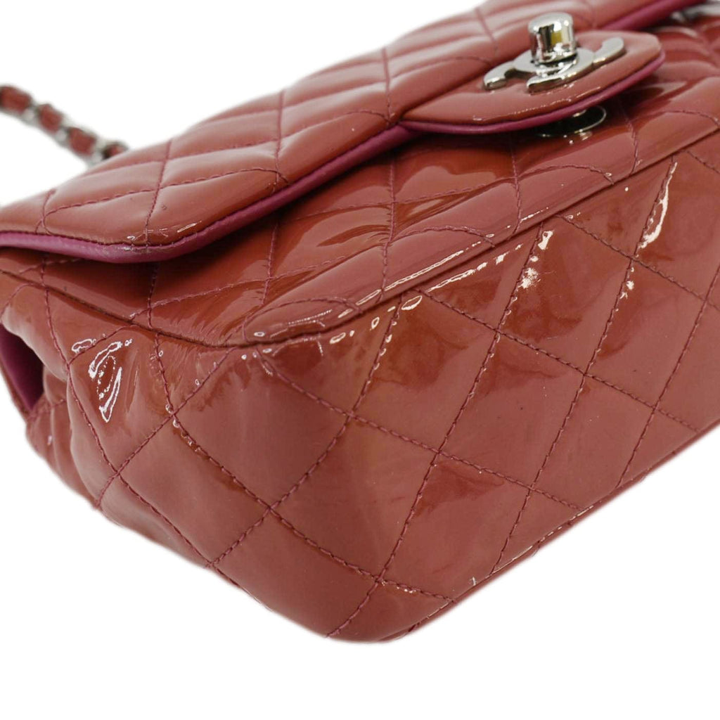 Chanel CC Mini Rectangular Flap Quilted Patent Leather Crossbody Bag Red
