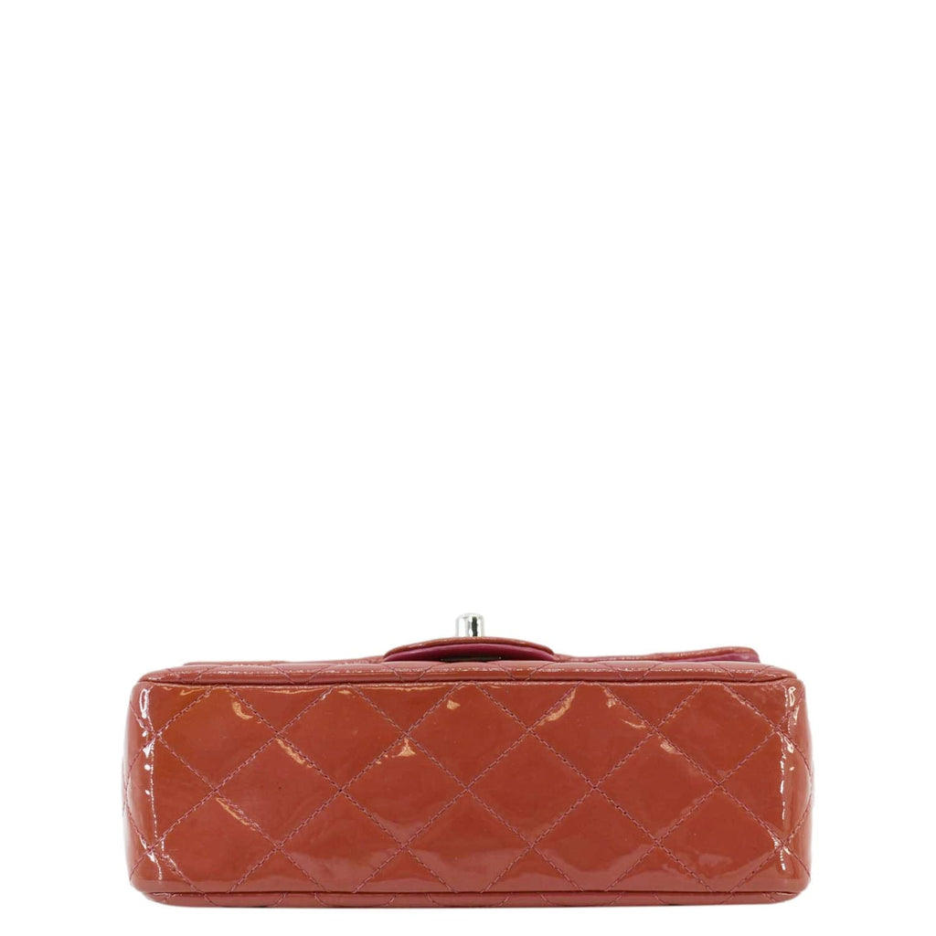 Chanel CC Mini Rectangular Flap Quilted Patent Leather Crossbody Bag Red
