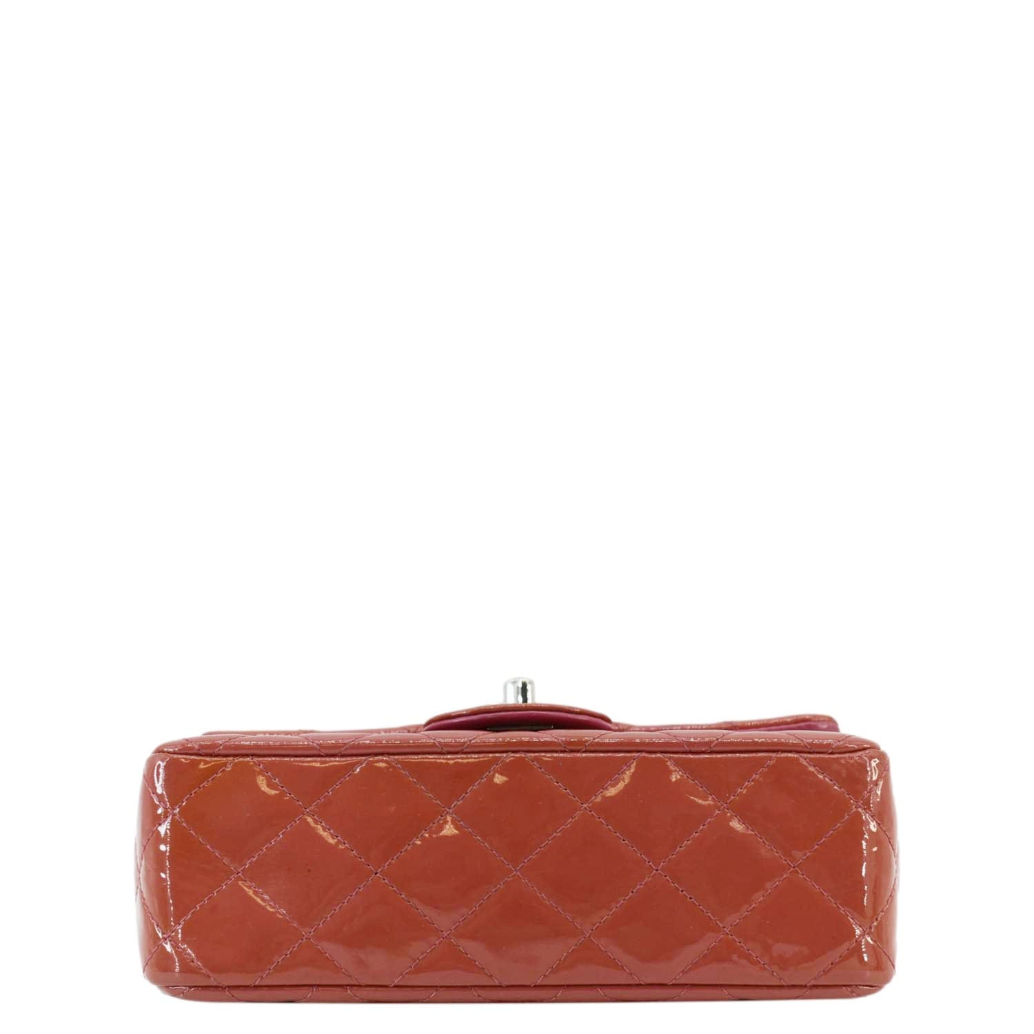 Chanel CC Mini Rectangular Flap Quilted Patent Leather Crossbody Bag Red