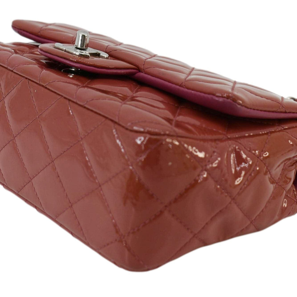 Chanel CC Mini Rectangular Flap Quilted Patent Leather Crossbody Bag Red