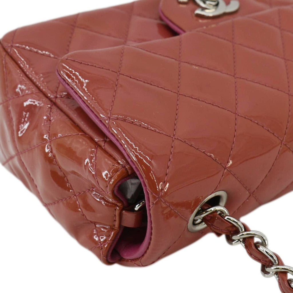 Chanel CC Mini Rectangular Flap Quilted Patent Leather Crossbody Bag Red