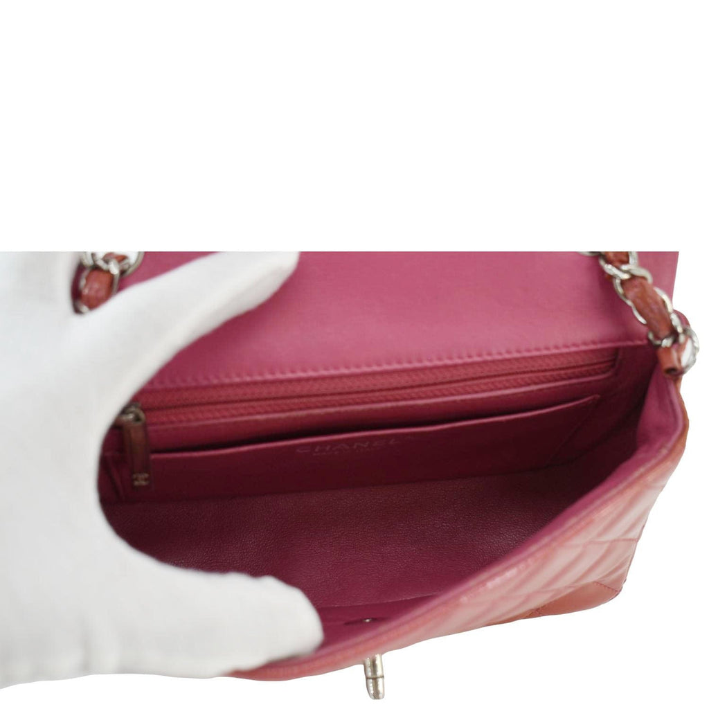 Chanel CC Mini Rectangular Flap Quilted Patent Leather Crossbody Bag Red
