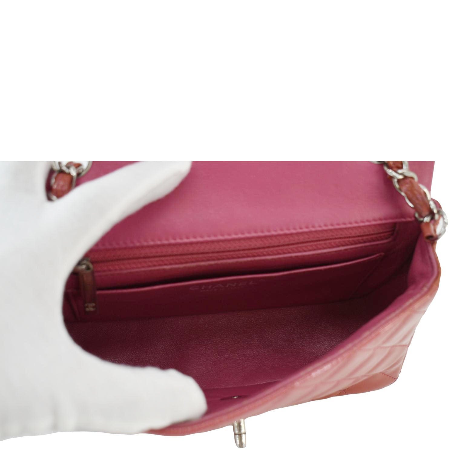 Chanel CC Mini Rectangular Flap Quilted Patent Leather Crossbody Bag Red